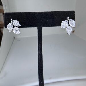 Elegant Silver and diamond Leaf Earrings